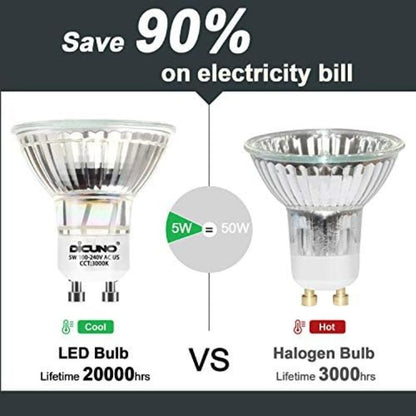 DiCUNO GU10 LED Bulbs 5W Warm White 3000K, 500lm, 120 Degree Beam Angle, Spotlight, 50W Halogen Bulbs Equivalent, Non-dimmable MR16 LED Light Bulbs, 6-Pack