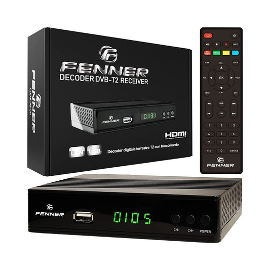 Fenner DVB-T2 HD1080p decoder, Digital terrestrial HDMI, USB decoder, SCART, ETHE RNET