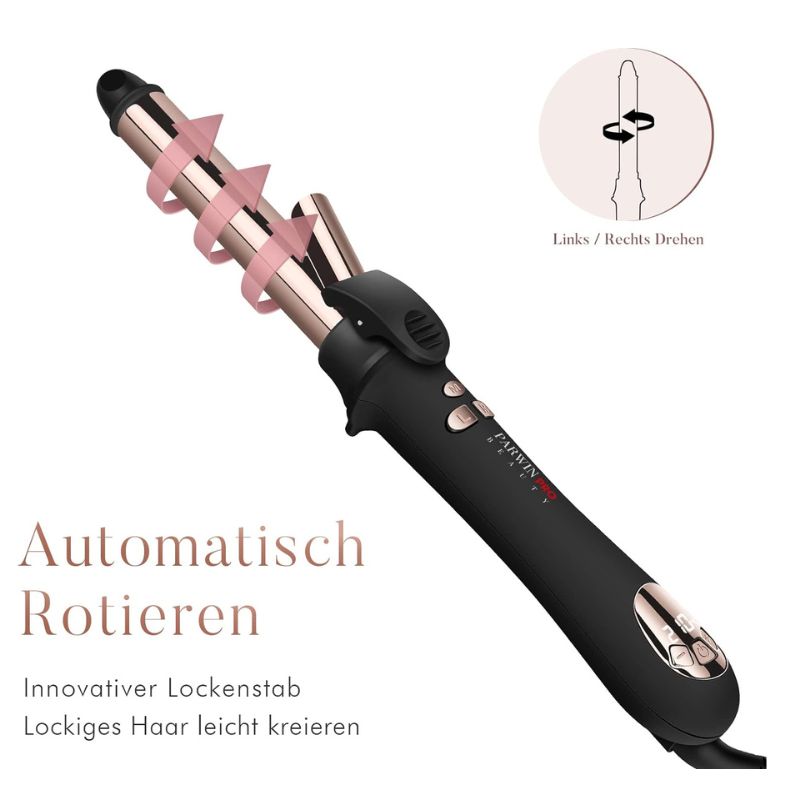 360° Rotating Automatic Hair Curler, PARWIN PRO BEAUTY 25MM Hair Curling Wand, Nano Titanium Coating Curling Tongs, Rotating Curling Iron with LCD Display