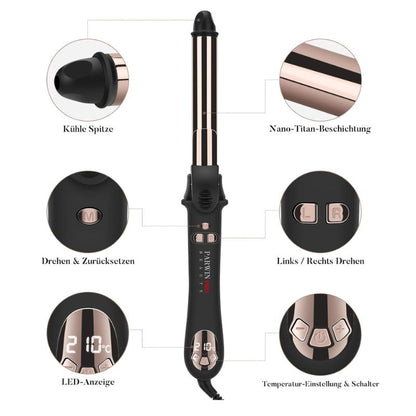 360° Rotating Automatic Hair Curler, PARWIN PRO BEAUTY 25MM Hair Curling Wand, Nano Titanium Coating Curling Tongs, Rotating Curling Iron with LCD Display