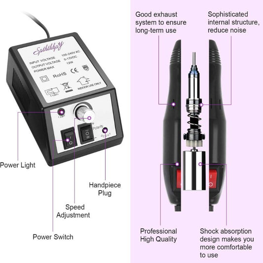 SPTHTHHPY Electric Nail Cutter, Professional Electric Nail File Cutter Manicure Pedicure Set for Acrylic Gels Callus 20000 rpm Nail Studio Personal DIY Manicure