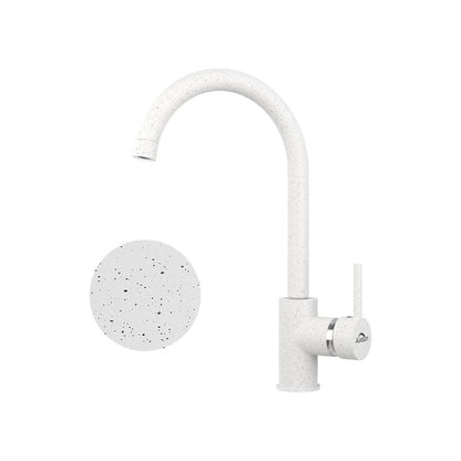 Auralum Kitchen Tap with Removable Aerators, 360° Swivel Kitchen Tap with High Spout, Single Lever Kitchen Tap for Ceramic Sinks, White Brass Sink Tap