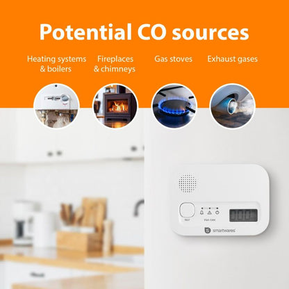 Smartwares FGA-13041 Carbon Monoxide Detector, 10 Year Sensor, Digital Screen, Display and Test Button