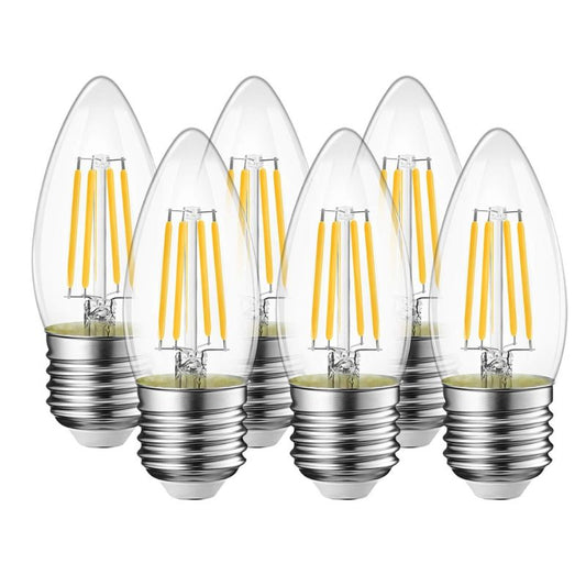 LVWIT 4W LED Filament Bulb E27, 6 Pack, 470Lm, Warm White 2700K C35 LED Candle Light, Equal 40W, Non-Dimmable