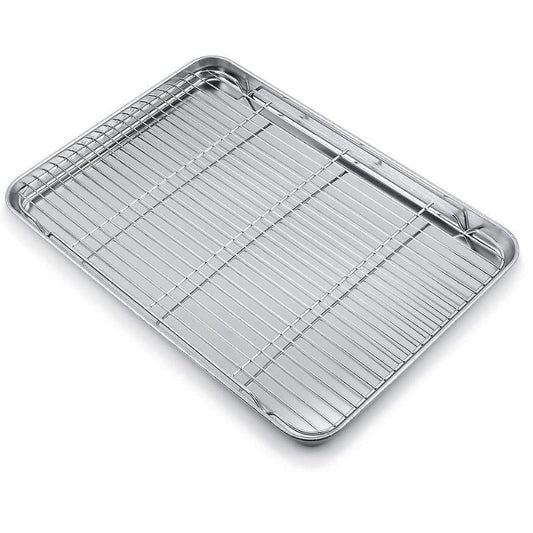 Baking Tray With Cooling Grid, Stainless Steel Rectangular Baking Pan Oven Tray