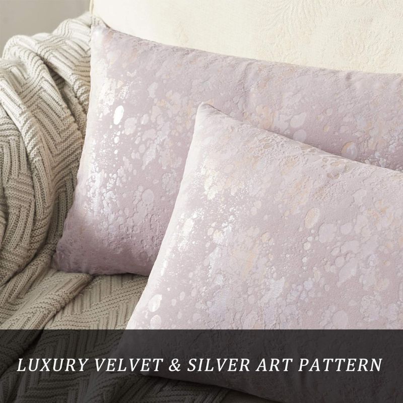 OMMATO Velvet Cushion Covers 12 x 20 inch Square Soft Decorative Pillow Covers Silver Gold Print for Couch Bed Living Room 30cm x 50cm Pack of 2 Deep Blush