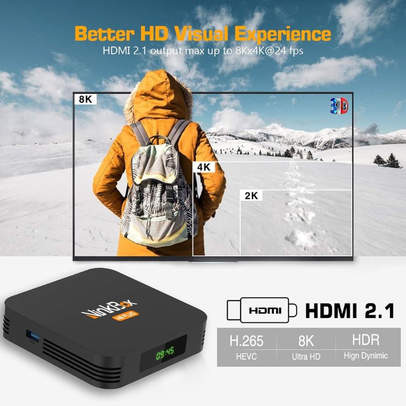 NinkBox Android TV Box Android 13.0, 【4G+64G】TV Box with Bluetooth 4.0, RK3528 Quad-Core 64bit Cortex-A55, Android TV Box with LAN100M and Wi-FI 2.4G/5G TV Box 4K Android TV Box