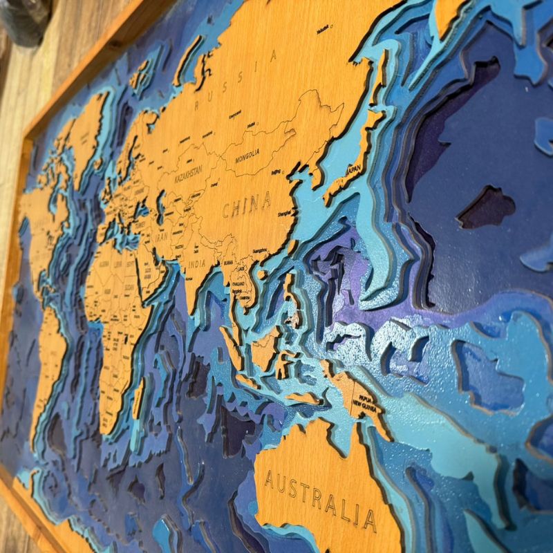 3d Multilayered World Map 2.3x3.8 foot wall art