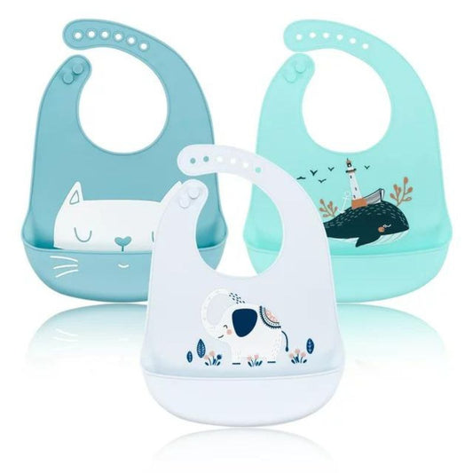 Yaoping 3 Pack Silicone Baby Bibs, Soft Silicone Feeding Bibs with Food Catcher Pocket,