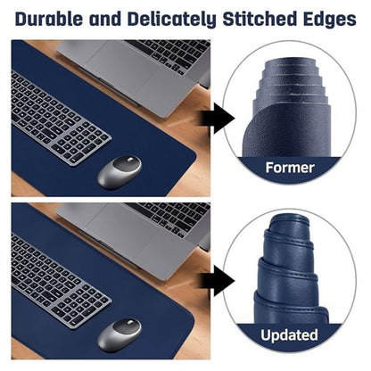 LIANGPIN Desk Mat with Edge Protection, Non-Slip PU Leather Desk Mat, Wipe-Clean, Desk Mat for Laptop/Home/Office (Dark Blue, 90 x 43 cm)