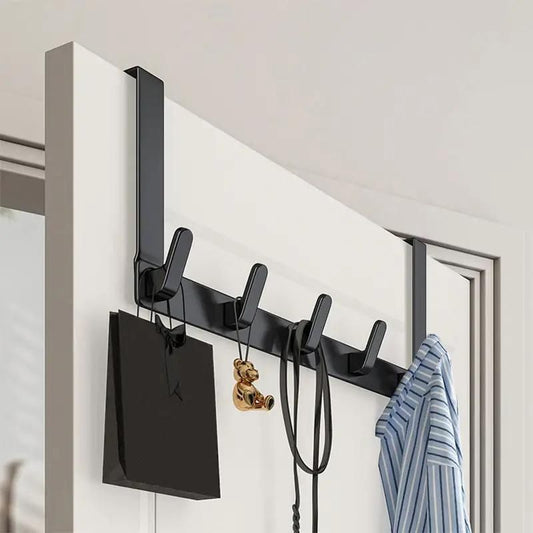 1pc Over The Door Hooks Hanger Matte Black 5 Hooks, Upgraded 17" Wide And 7" Long Arms - Heavy Duty Coat Rack For Hanging Clothes Hat Towel