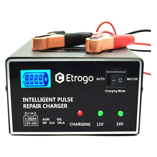 Etrogo Car Battery Charger 12V 24V 1A/10A Fast Charger 5-Stage Pulse Charger with LED Bar Indicator for Car and Motorcycle or Boat