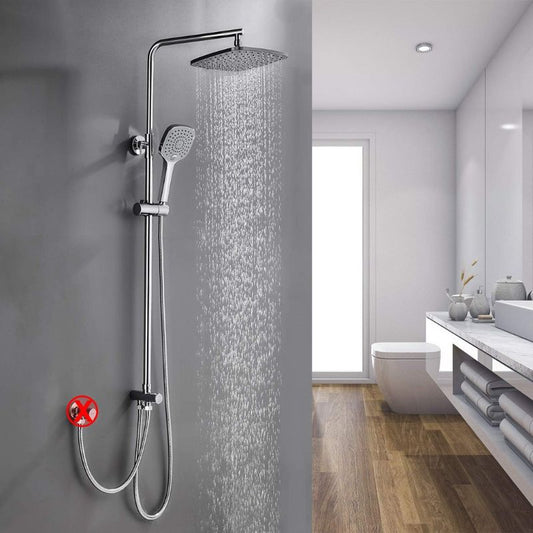 WOOHSE Shower System without Fittings Shower Column Rain Shower Set with Overhead Shower and 3 Jet Types Hand Shower Shower Mixer with Brass Diverter Height Adjustable Shower Rail for Bathroom