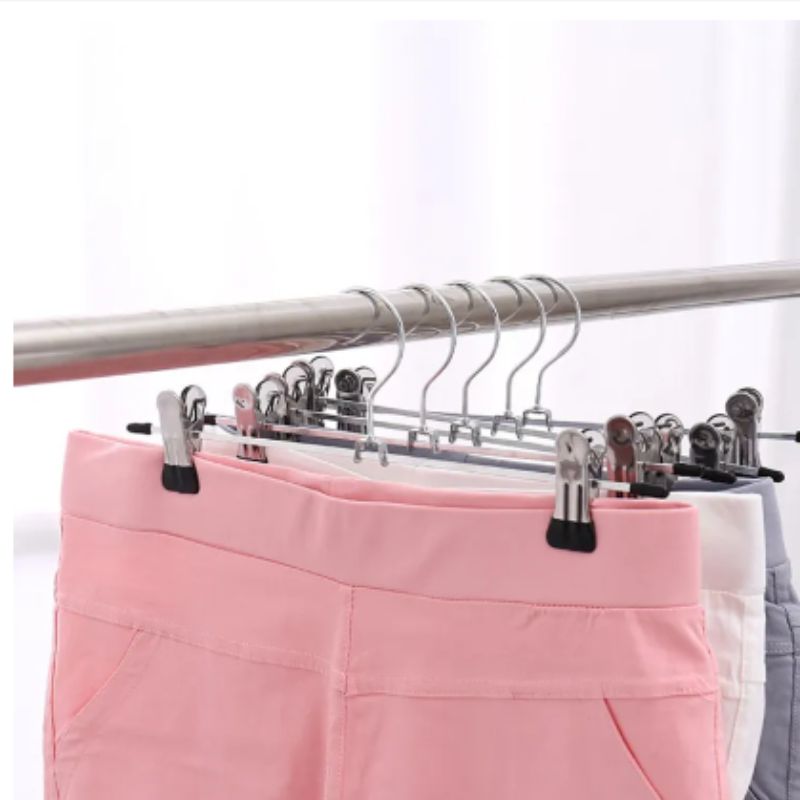 9PCS Stainless Steel Trousers Rack Clip Anti-slip Clothespin Pants Clamp Clothes Hanger Style:As shown