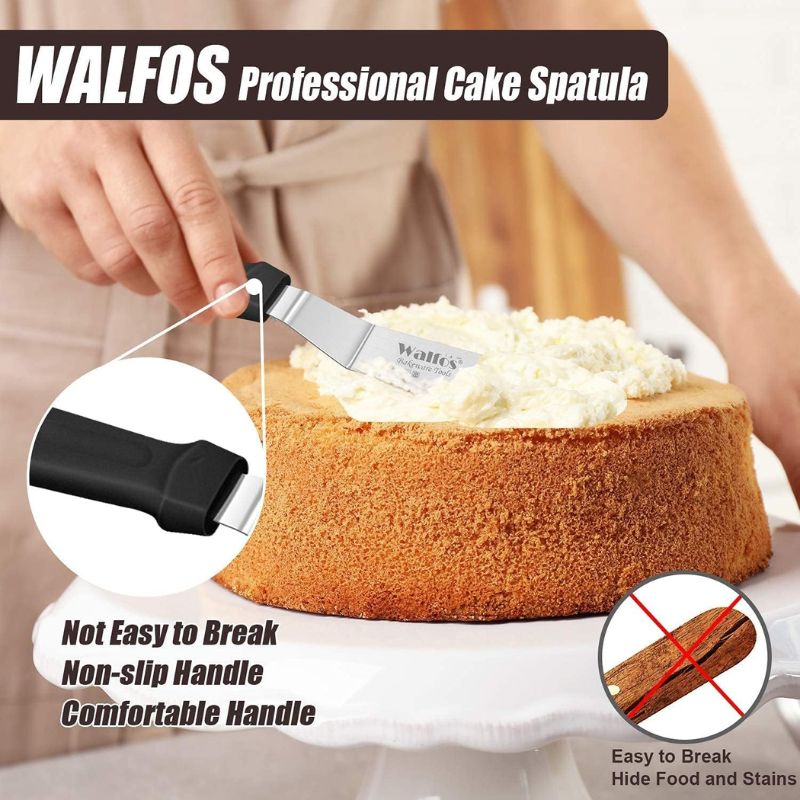 Angled Icing Spatula Cake Decorating, WALFOS Stainless Steel Blade Spatulas Baking and Pallet Knife for Cake Decorating - Multipurpose Use for Home, Bakery or Kitchen(15 cm)