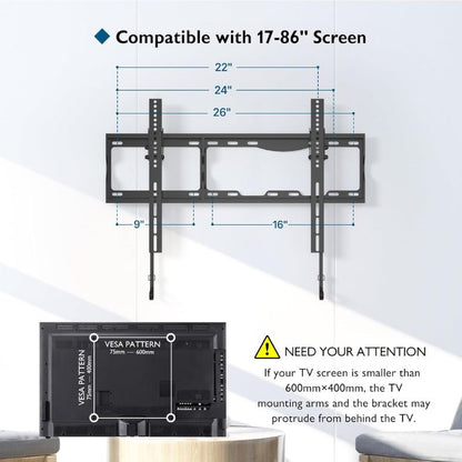 BONTEC Tilting TV Wall Mount for Most 17-86 inch LED OLED LCD Flat Curved Screen TVs, TV Wall Bracket Holds up to 165lbs, Max VESA 600 x400mm