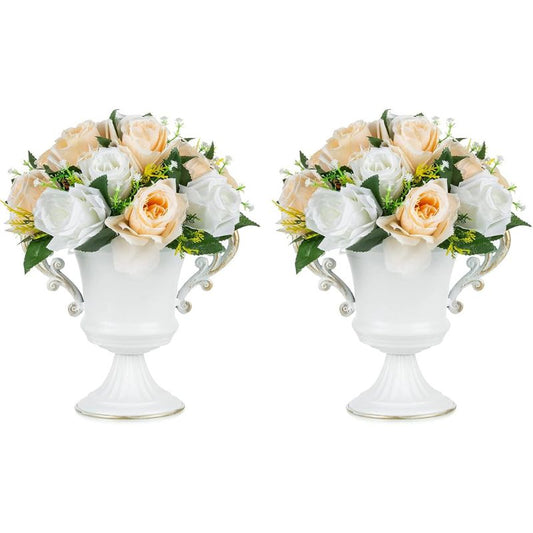 Flower Vases Wedding Centrepieces Vase - 2 Pcs White Vase Flower Holder, Decorative Centerpiece Artificial Flower Arrangements for Anniversary Ceremony Birthday Party Aisle Home Office Decor