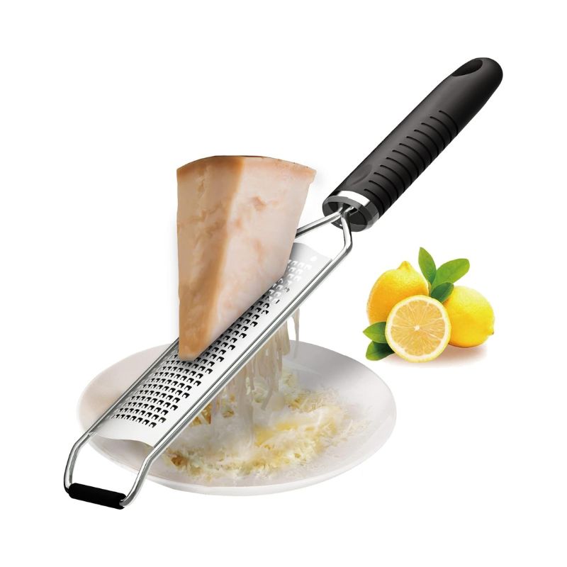 Grater Lemon Zester & Cheese Grater, Sharp Wide Stainless Steel Zest, Dishwasher Safe, TPR Soft Handle, Protective Cover & Storage, Ideal for Zester Grater Cheese, Lemon, Gingers, Garlic.