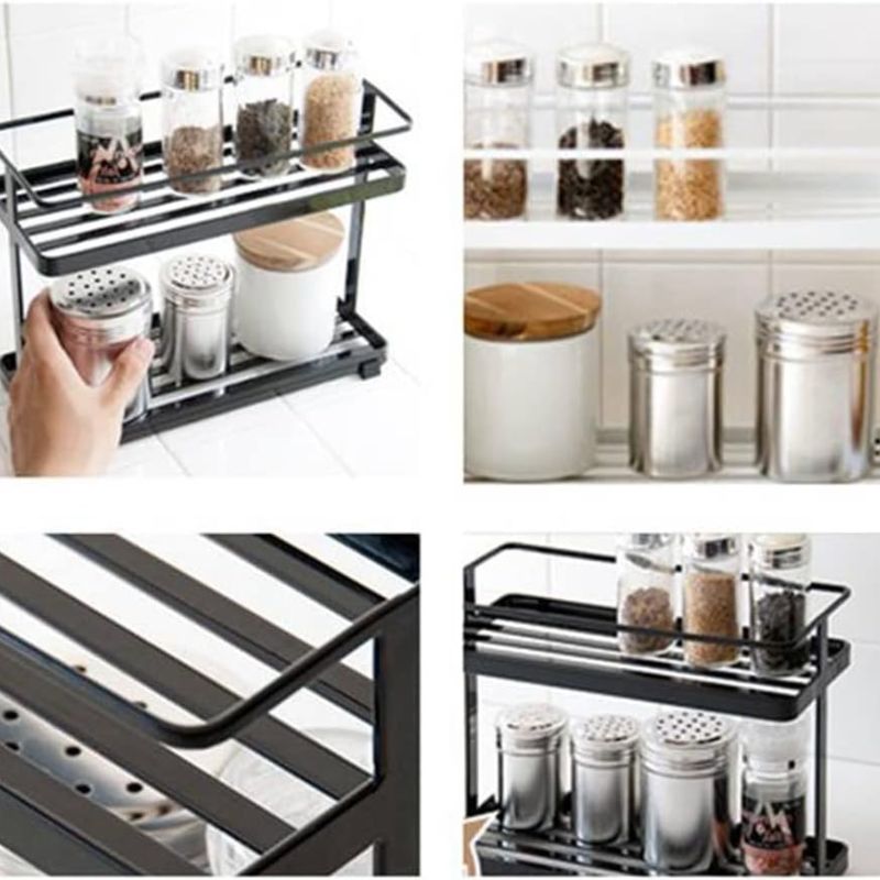 Jolsaawie Kitchen Bathroom Wall Hanging 2 Layer Storage Organizer Storage Shelf Art Wall Shelf Multilayer Seasoning Rack White