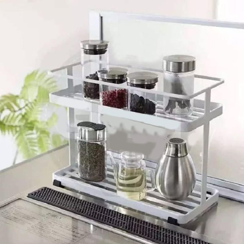 Jolsaawie Kitchen Bathroom Wall Hanging 2 Layer Storage Organizer Storage Shelf Art Wall Shelf Multilayer Seasoning Rack White