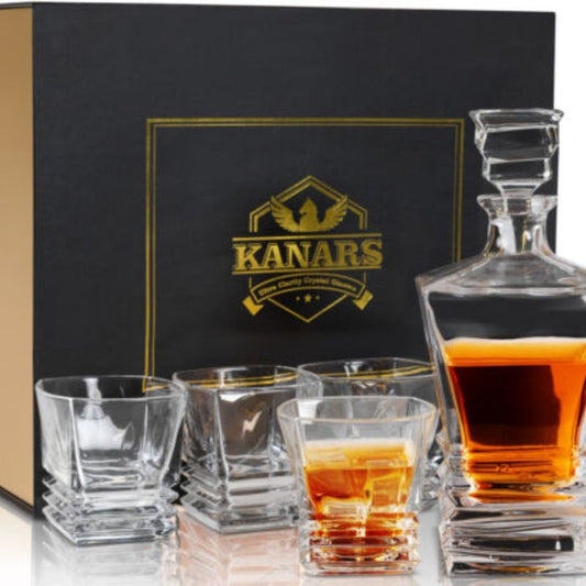 KANARS Crafted Liquor Decanter Set w/ 4pcs Whiskey Bourbon Glasses