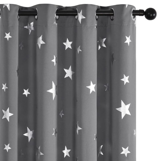 Deconovo Blackout Curtains Silver Star Print Thermal Insulated Blackout Curtain 52 x 84 inch Light Gray One Piece