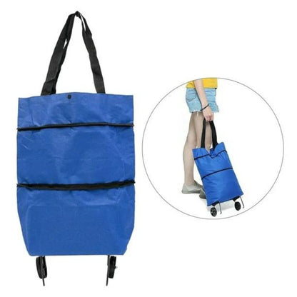 Foldable Shopping Bag with Wheels Collapsible Shopping Cart Shopping Trolley Bag blue