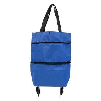 Foldable Shopping Bag with Wheels Collapsible Shopping Cart Shopping Trolley Bag blue