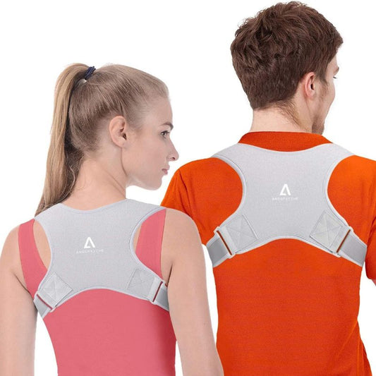 Posture Corrector for Women and Men Anoopsyche Comfortable Upper Clavicle Support Device for Thoracic Kyphosis and Shoulder Neck Pain Relief Adjustable Brace, Chest 28"-44"（Gray)