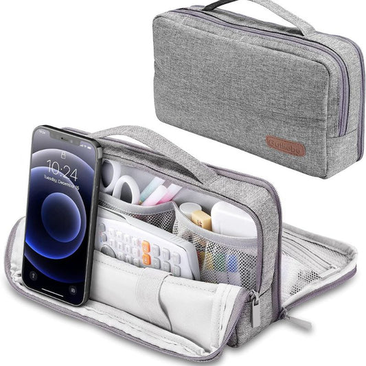 Pencil Case Large Storage Pencil Bag Portable Pen Bag with Holder for School Girls Boys Office Ladies Gift (Grey)