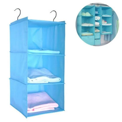 Hanging Closet Organizer, 3-Tier Hanging Closet Shelf For Clothes Storage [ Oxford Cloth Fabric] Collapsible Heavy Duty Storage Shelves Blue