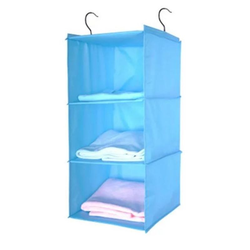 Hanging Closet Organizer, 3-Tier Hanging Closet Shelf For Clothes Storage [ Oxford Cloth Fabric] Collapsible Heavy Duty Storage Shelves Blue