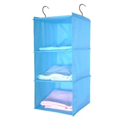 Hanging Closet Organizer, 3-Tier Hanging Closet Shelf For Clothes Storage [ Oxford Cloth Fabric] Collapsible Heavy Duty Storage Shelves Blue