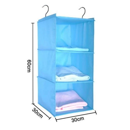 Hanging Closet Organizer, 3-Tier Hanging Closet Shelf For Clothes Storage [ Oxford Cloth Fabric] Collapsible Heavy Duty Storage Shelves Blue