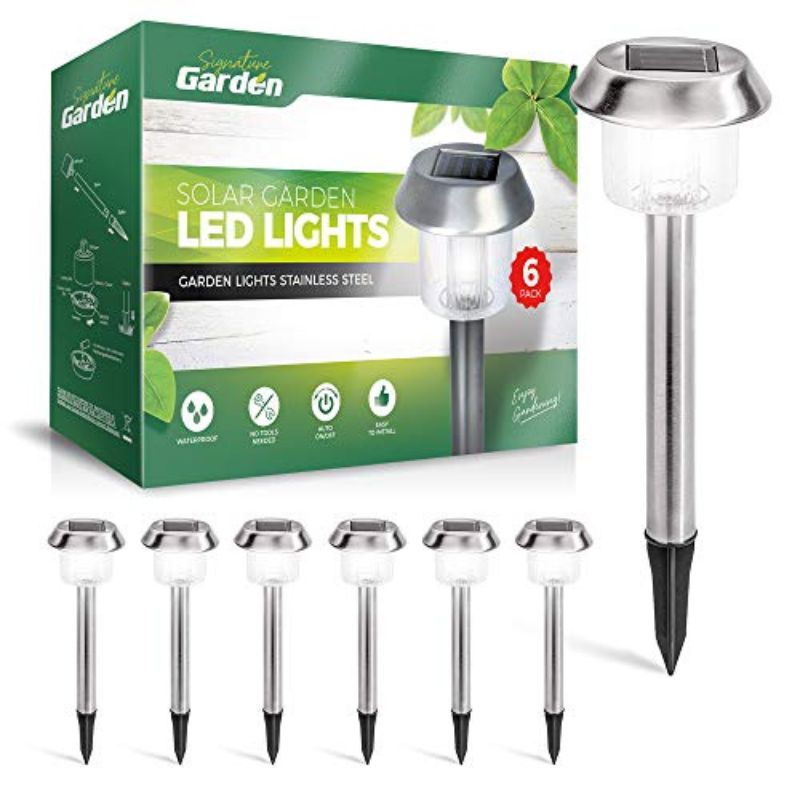 Signature Garden 6 Pack Solar Garden Lights - Super-Bright 15 Lumens ABS Plastic; Makes Garden Pathways & Flower Beds Look Great - Easy NO-Wire Installation; All-Weather/Water-Resistant