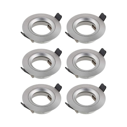 Kyotech 6X Downlights for Ceiling - Recessed, Mounting Hole ø65mm, Frame Aluminium Brushed Silver, ø80x24mm - LED Spot Lights Ceiling with GU10 Lamp Holder