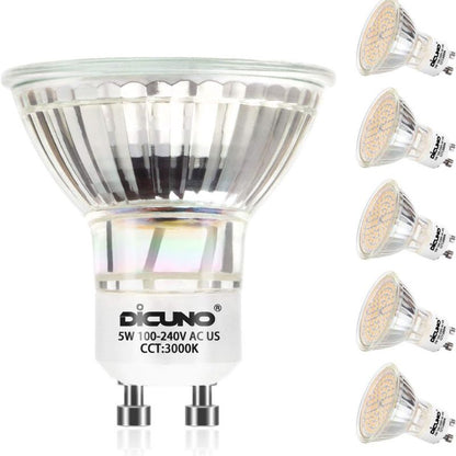 DiCUNO GU10 LED Bulbs 5W Warm White 3000K, 500lm, 120 Degree Beam Angle, Spotlight, 50W Halogen Bulbs Equivalent, Non-dimmable MR16 LED Light Bulbs, 6-Pack