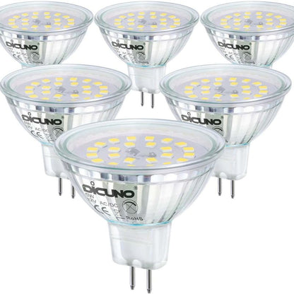 DiCUNO MR16 LED Bulb 12V 50W Halogen Equivalent, Non-dimmable, GU5.3 Bi-pin Base 5W 500lm Daylight White 6000K for Track, Landscape Light, 6 Packs