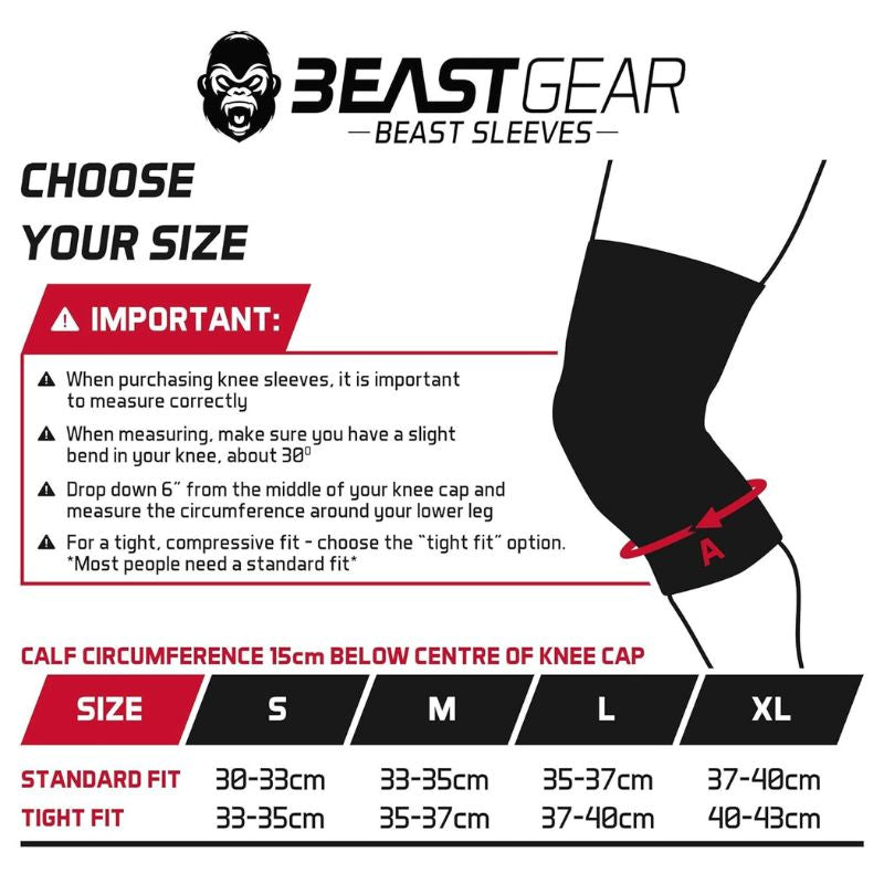 Beast Gear Knee Sleeves for Weightlifting - 5mm Reversible Neoprene Compression Sleeve Pack for Powerlifting, Squats & Running, medium