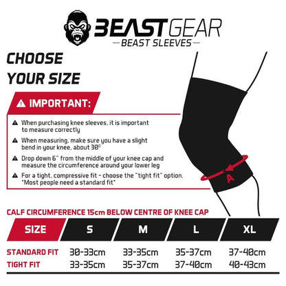 Beast Gear Knee Sleeves for Weightlifting - 5mm Reversible Neoprene Compression Sleeve Pack for Powerlifting, Squats & Running, medium