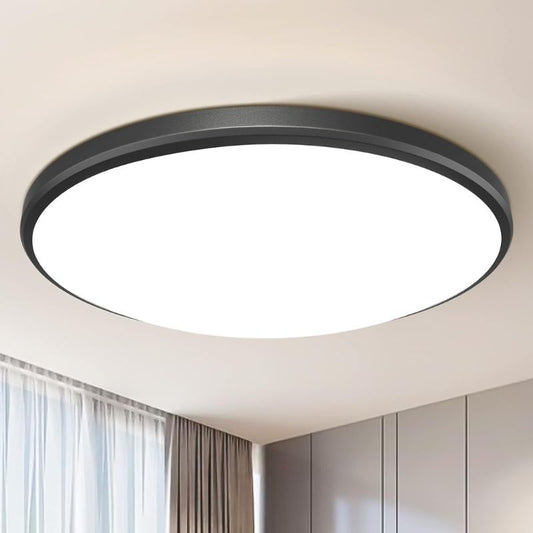 bedee Ceiling Lights, 24W LED Ceiling Light 2040lm, IP44 Waterproof Bathroom Lights Ceiling, 4200K Natural White Round Ceiling Light Flush Mount for Living Room Kitchen Bedroom Hallway Office, Black