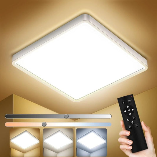 IAB LED Ceiling Light Dimmable 30W 3095LM Square Flat Ceiling Lamp Bedroom 3000K-6000K with Remote Control, IP44 Bathroom Ceiling Lights for Kitchen Garage