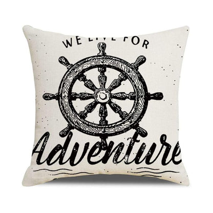 Set of 4 Nautical Decorative Pillow Covers Navigation Voyage Compass & Anchor Cushion Cover Beach/Ocean Style Home Decor Cotton Linen Pillowcases 18”×18” (Black/White)