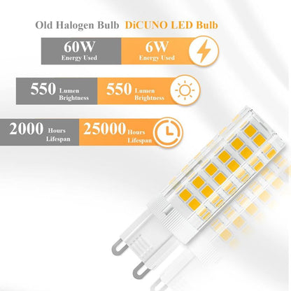 DiCUNO G9 LED Bulb 6W, Warm White, Non-Dimmable, 6-Pack