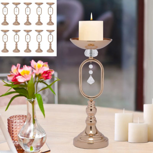 15.6in Tall Gold Pillar Candle Holder Table Decor Centrepiece for Dining Room, 2pcs