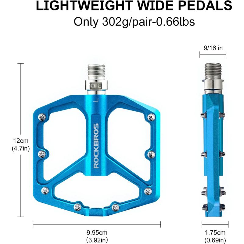 ROCKBROS Bike Pedals Lightweight Aluminum Platform 9/16'' Sealed Bearing