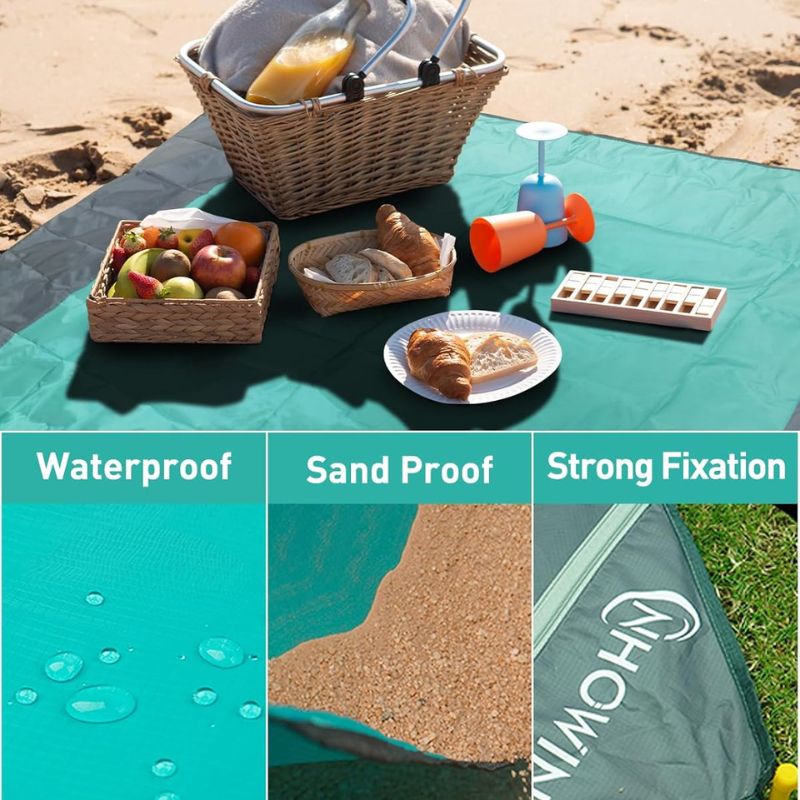 NHOWIN Beach Blanket Waterproof Sandproof, Extra Large Beach Mat 82.7 x 78.7in, Lightweight Portable Holiday Essentials for Men Women, Picnic Blanket