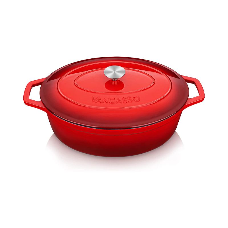 vancasso Enameled Cast Iron Dutch Oven, 9.3 Quart Dutch Oven Pot with Lid, Oval Dutch Oven Cast Iron Pot with Non Stick Enamel Coating for Bread Baking, Red