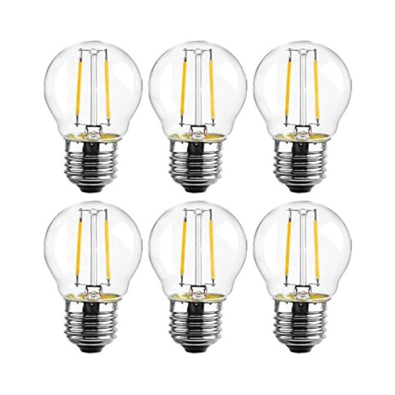 6PACK LED Vintage EDISON Bulb G45-2W LED Light Filament Bulb, Globe Shape E26 Base, Glass Cover, Clear Warm White 2700K, LED Edison Bulb