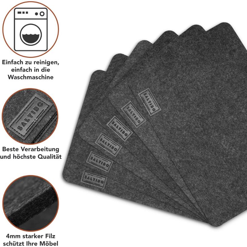 Saltibo ® Place Mats - Washable Place Mats - Felt Place Mats with Non-Slip Backing - 18 Piece Set with Glass Coasters and Cutlery Bag